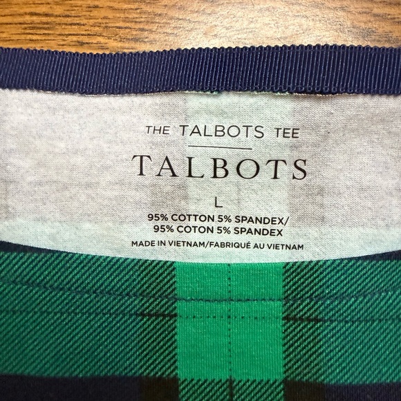 Talbots Green and Navy Plaid Women’s “Talbots Tee” Shirt, Size L - Picture 2 of 5